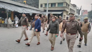 पुलिस अधीक्षक कासगंज के नेतृत्व में सोरों मे किया पैदल मार्च।